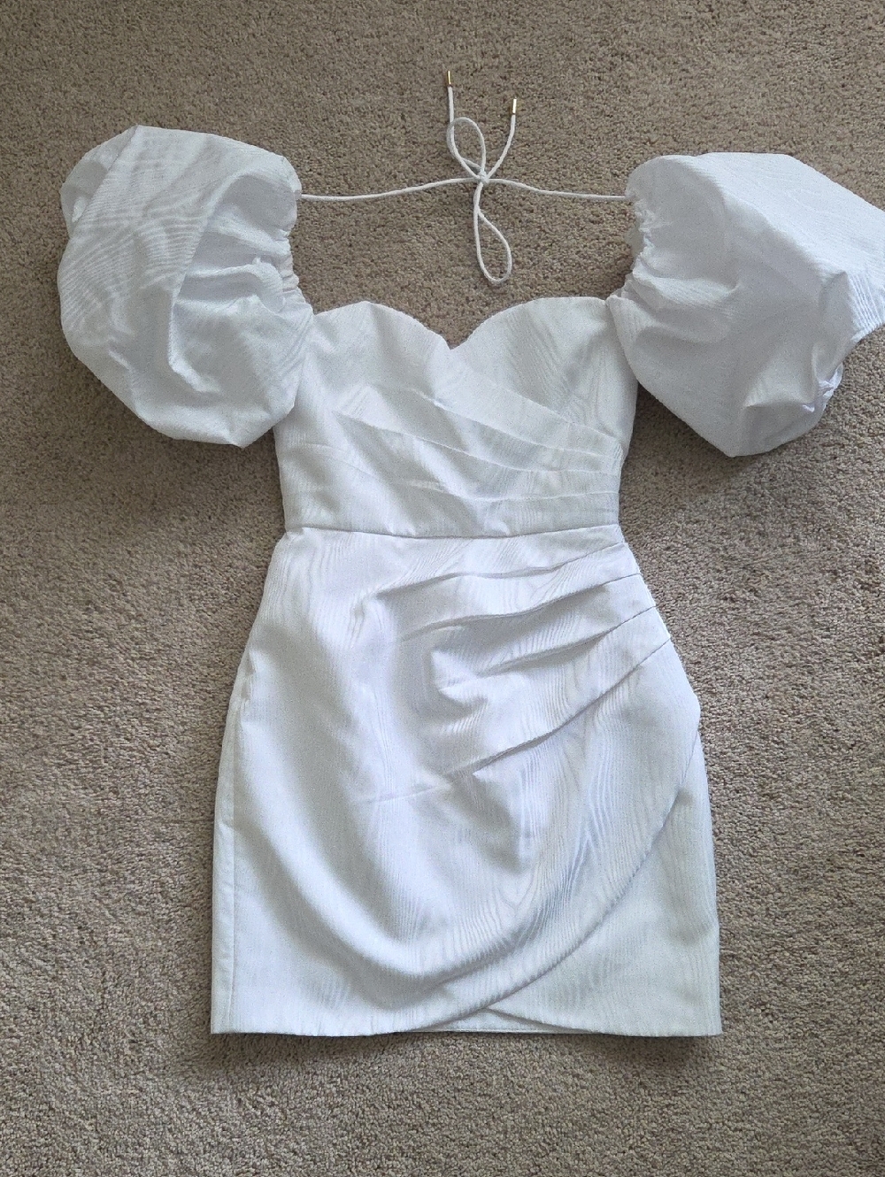 Rebecca Vallance White Puff-Sleeve Mini Dress